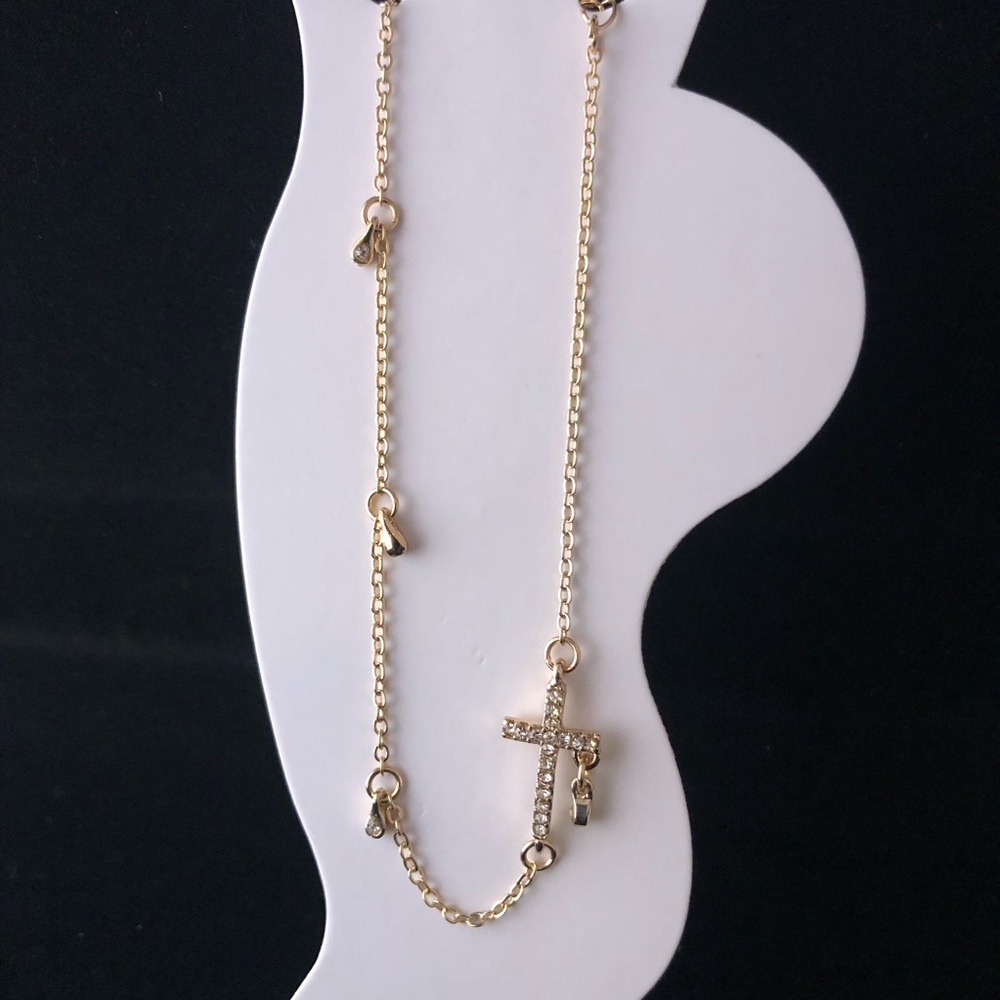 RHINESTONE CROSS CHAIN ANKLET